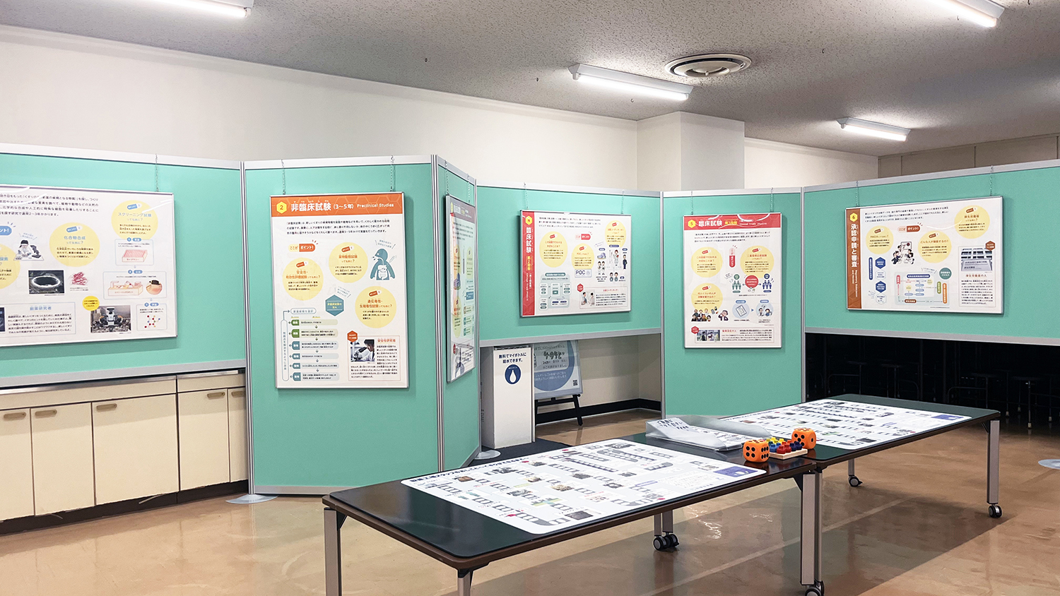 パネル展示と製薬工場すごろく体験